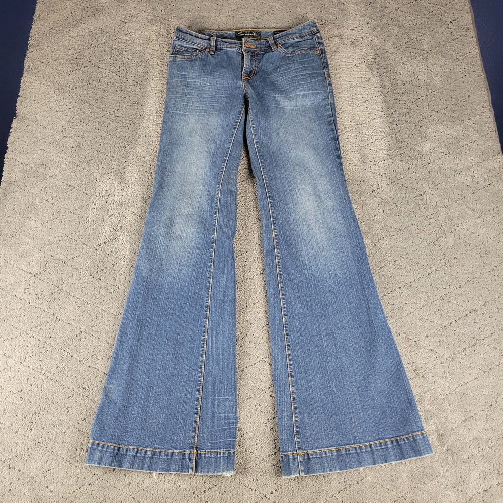 Seven7 Jeans Womens 29 Blue Wide Leg Flared Low Rise Stretch Festival Hippie